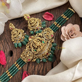 Vriksham Four Layer Jadau Kundan Lakshmi High Neck Choker-Green Bead-J3002